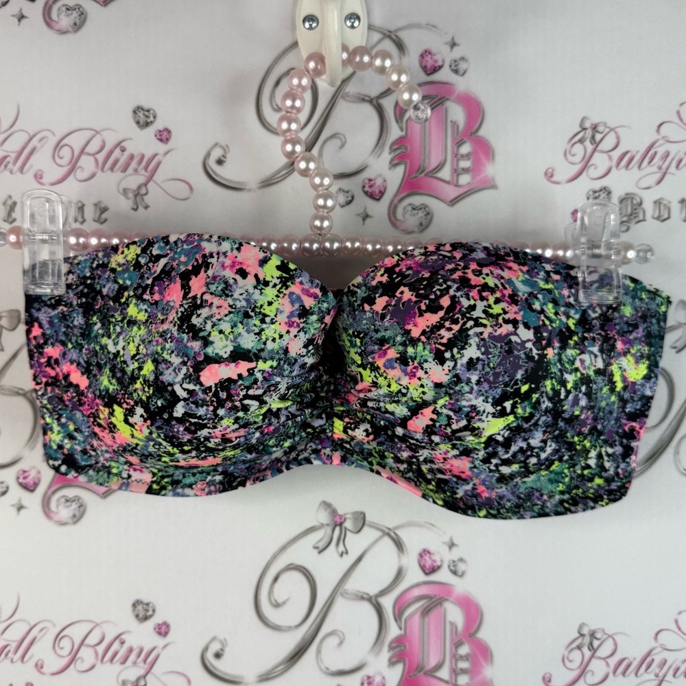 Victoria's Secret bikini top strapless splatter style Y2K Multicolor Bandeau